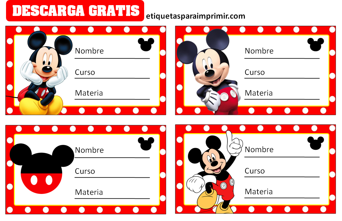 Etiquetas Escolares Mickey Mouse Etiquetas Para Imprimir