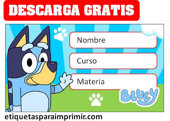 etiquetas escolares de bluey y bingo para editar pdf