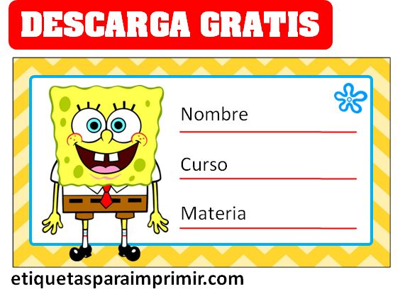 etiquetas de bob esponja pdf para imprimir gratis