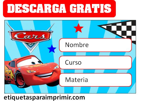 Cars Etiquetas Escolares Imprimibles