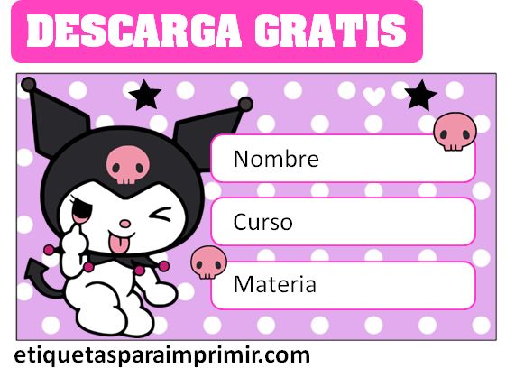 etiquetas escolares kuromi editables