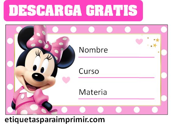 Etiquetas Escolares Minnie mouse gratis