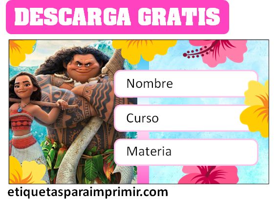 etiquetas escolares moana gratis