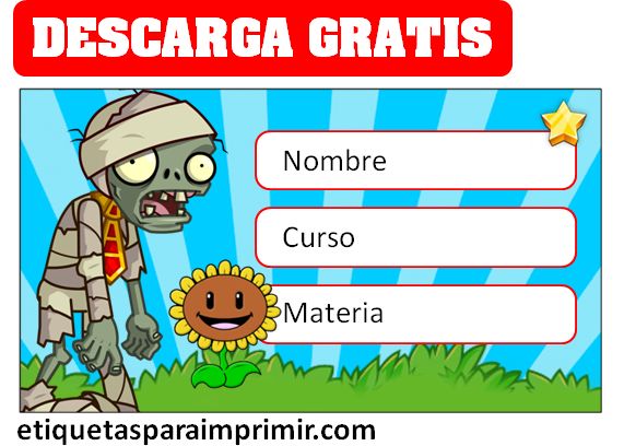 Etiquetas Escolares Plantas vs Zombies para imprimir