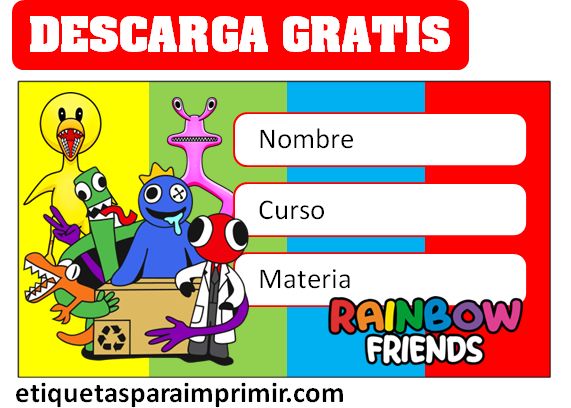 Rainbow Friends etiquetas escolares gratis