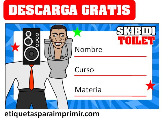 Etiquetas Escolares Imprimibles Editable Skibidi Toilet