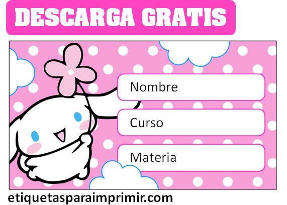 etiquetas escolares de cinnamoroll para imprimir gratis color rosado