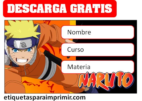 naruto etiquetas escolares para editar